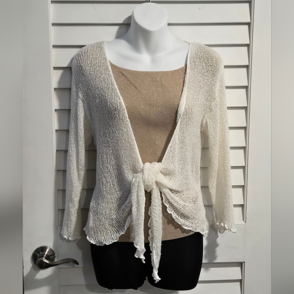 Elegant Cream Tie-Front Cardigan